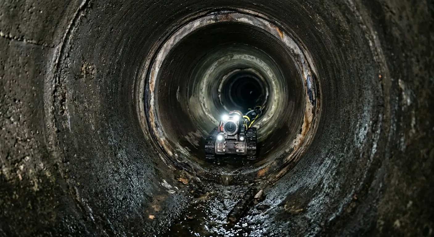 Robotic sewer camera inspecting pipe interior for Sewer Line Cleaning in Gypsum